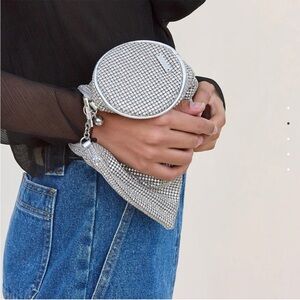 NWT CULT GAIA SILVER RHINESTONE CLUTCH WRISTLET BAG